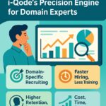 Infographic highlighting i-Qode’s domain-specific hiring benefits including faster hiring, less training, higher retention, and resource optimization.