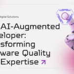 A modern abstract visualization of AI and software development integration, showing code and neural networks merging.