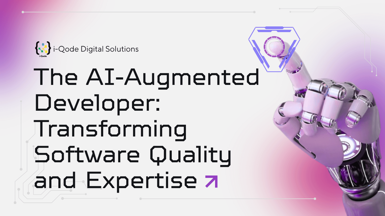A modern abstract visualization of AI and software development integration, showing code and neural networks merging.